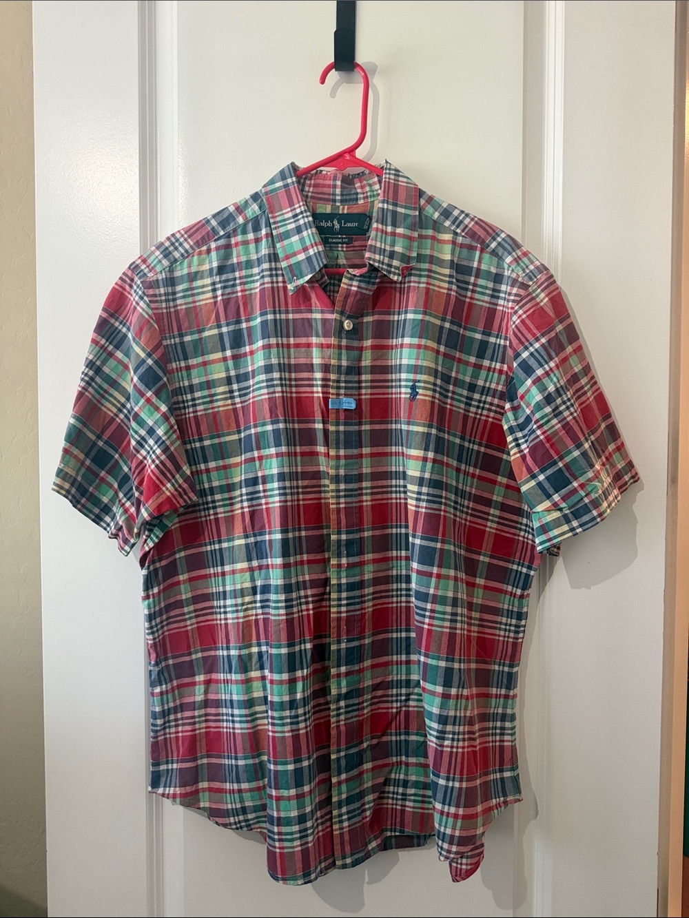 Ralph Lauren Red, Green & Blue Plaid Short-Sleeve Button-Down Shirt